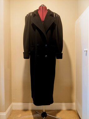 Vintage Jules Miller New York Black Wool & Leather Trench Coat – L - Made in USA